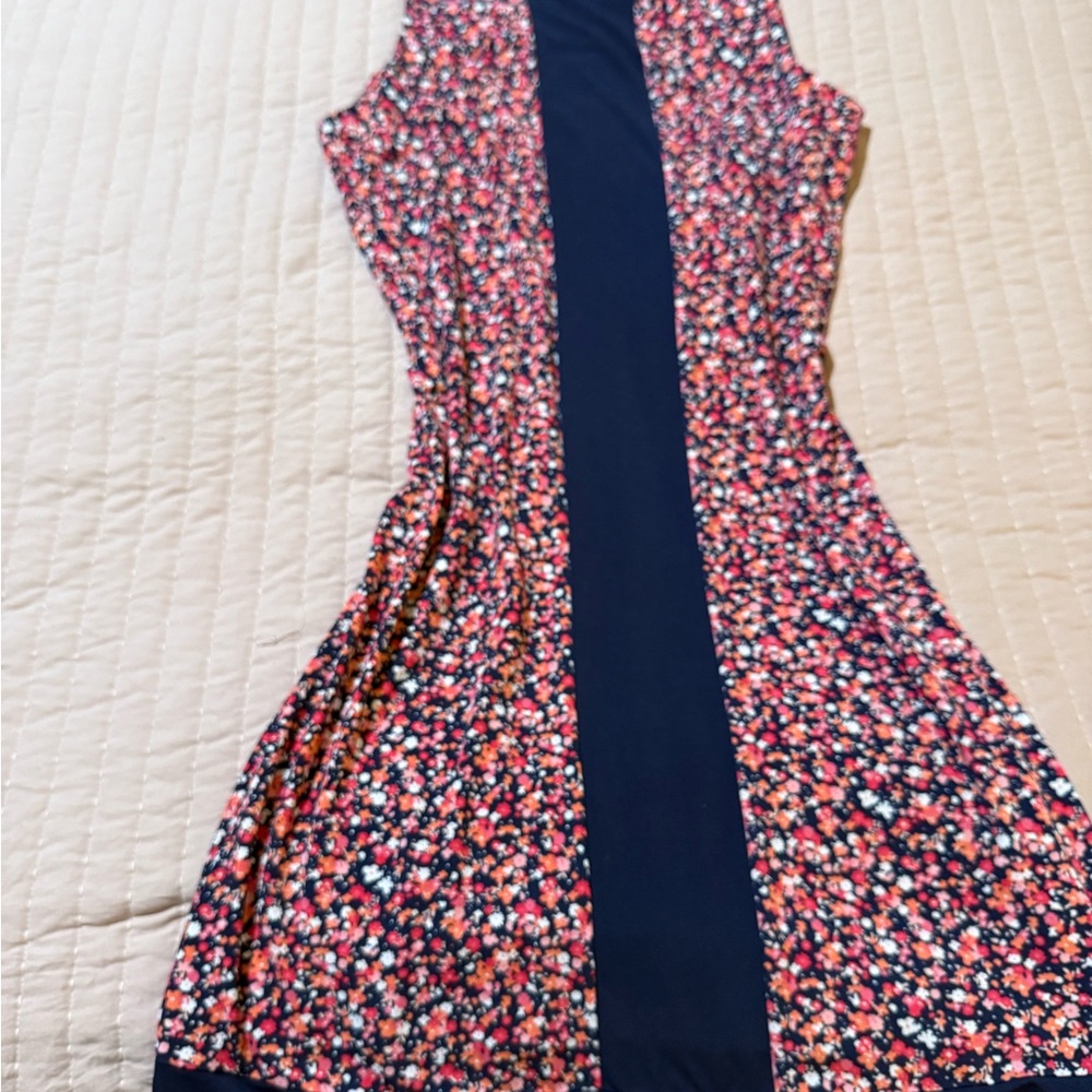MICHAEL Michael Kors Blue and Red Sheath Dress Halter Neckline